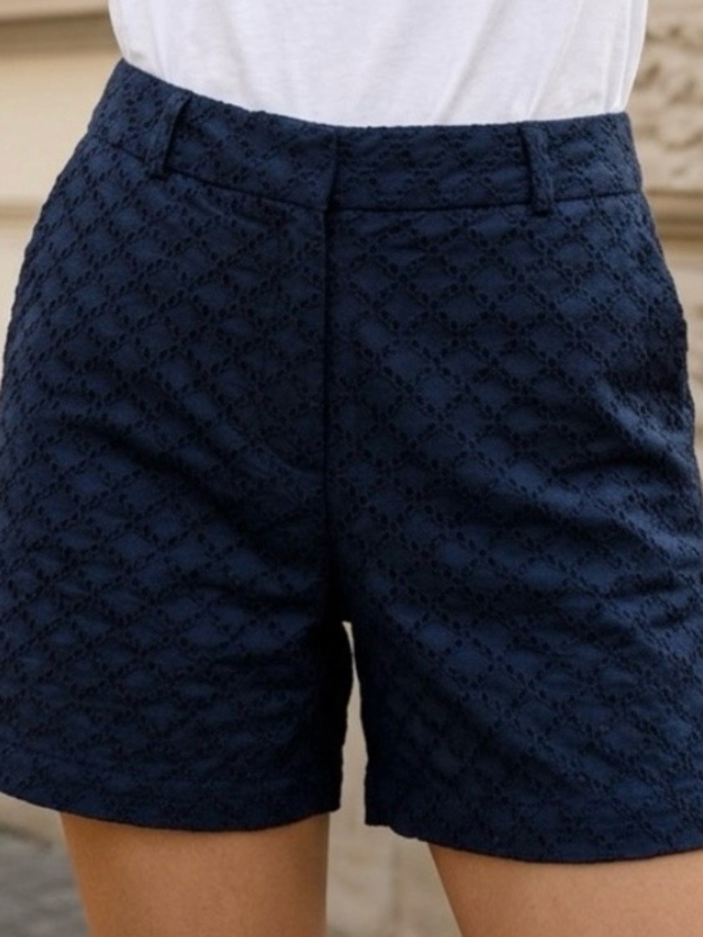 Banana Republic Eyelet Cotton Lace Deep Navy Lined Summer Feminine Shorts-6